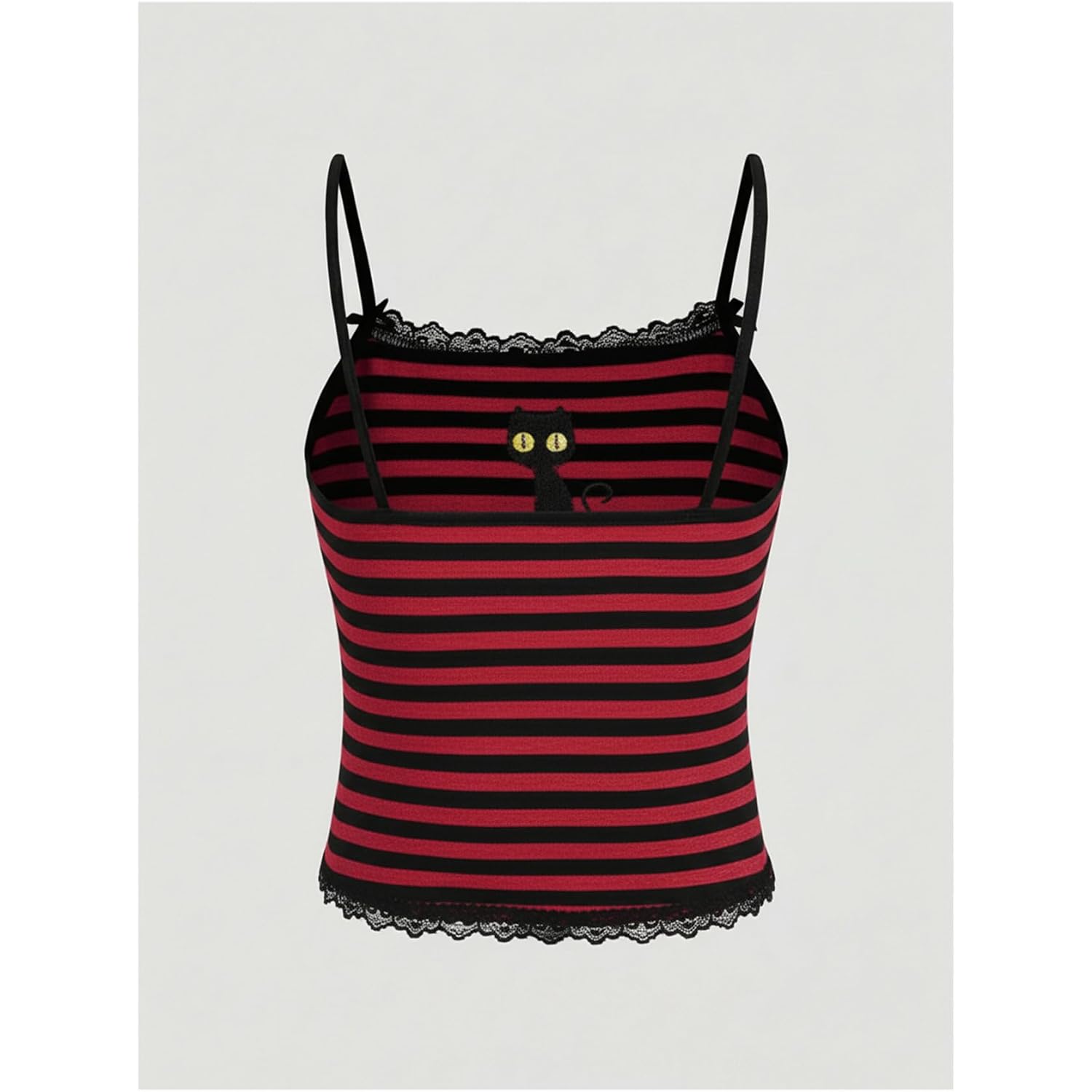 Soly Hux Women'S Y2K Lace Striped Cami Crop Tops Spaghetti Strap Cat Embroidery Camisole