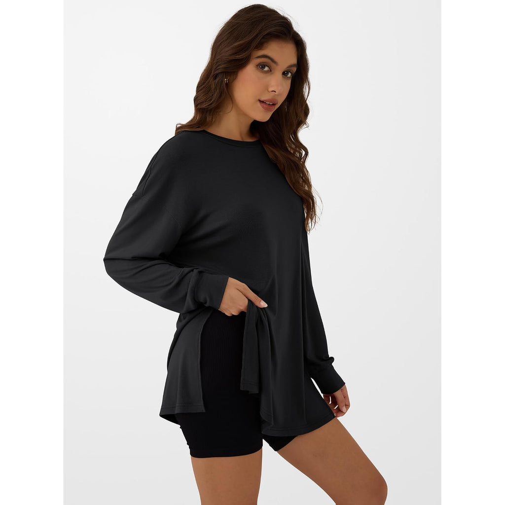 Anrabess Women'S Oversized Long Sleeve Shirts Fall Workout Tunic Tops Athletic Gym Tshirts Soft Basic Tees 2026 Outfits