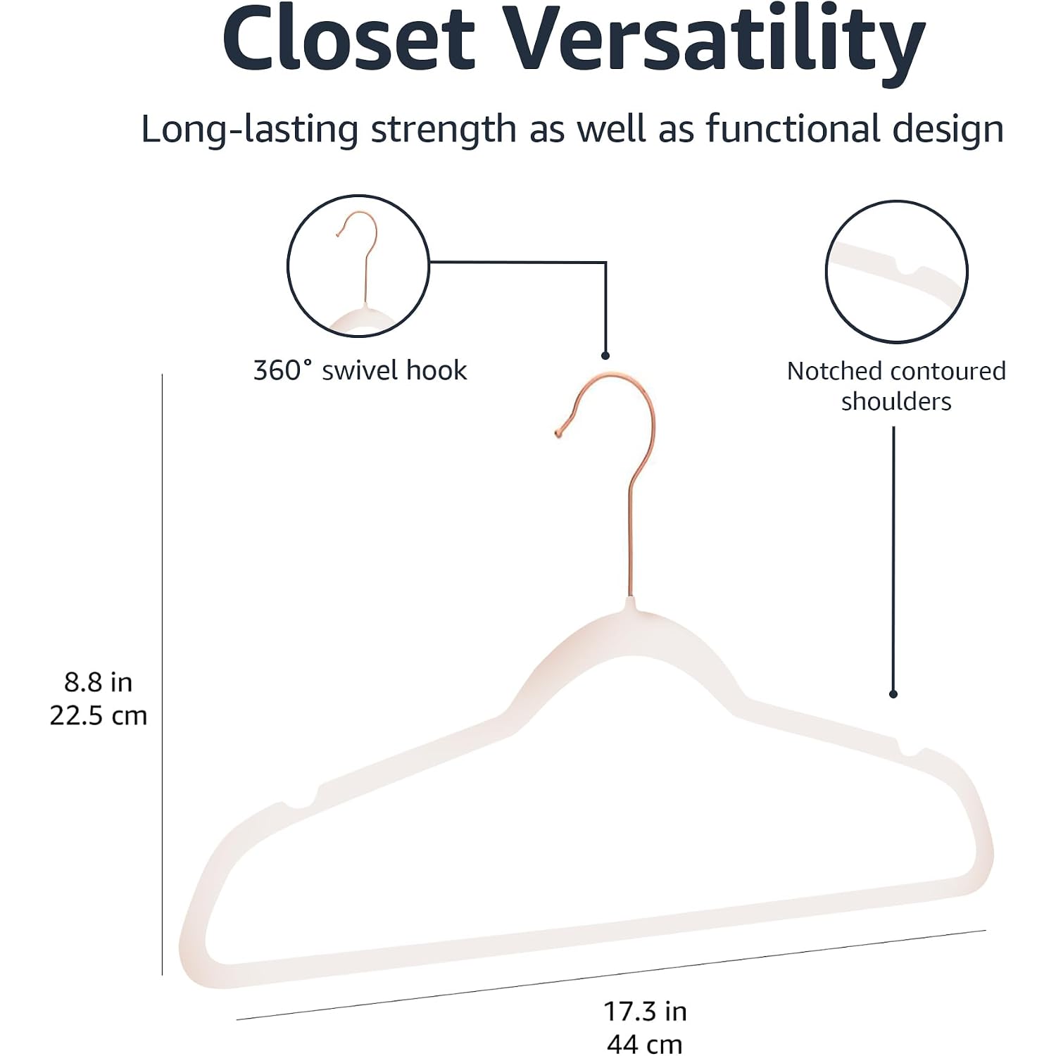Amazon Basics Space Saving Slim Velvet Non-Slip Suit Clothes Hangers, Sturdy Construction, Closet Organizer, Pack Of 50, Blush Pink/Rose Gold