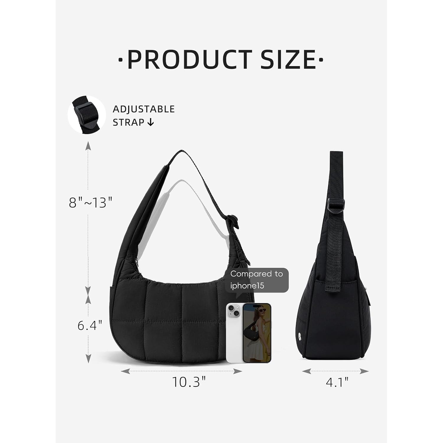 Westbronco Small Puffer Crescent Shoulder Bag For Women, Nylon Quilted Shoulder Purses, Puffy Handbags With Adjustable Strap