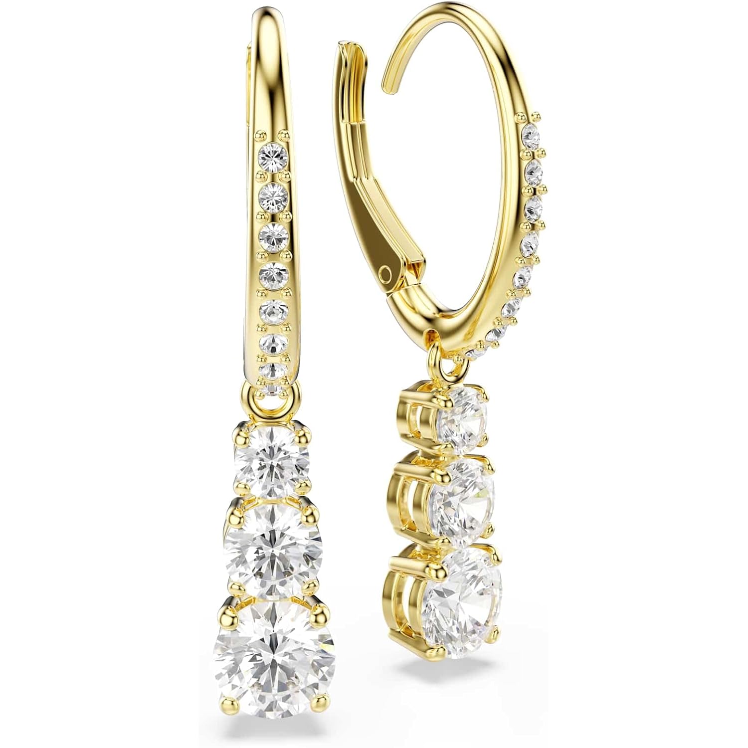 Swarovski Stilla Attract hoop earrings, Round cut, White, Gold-tone Finish