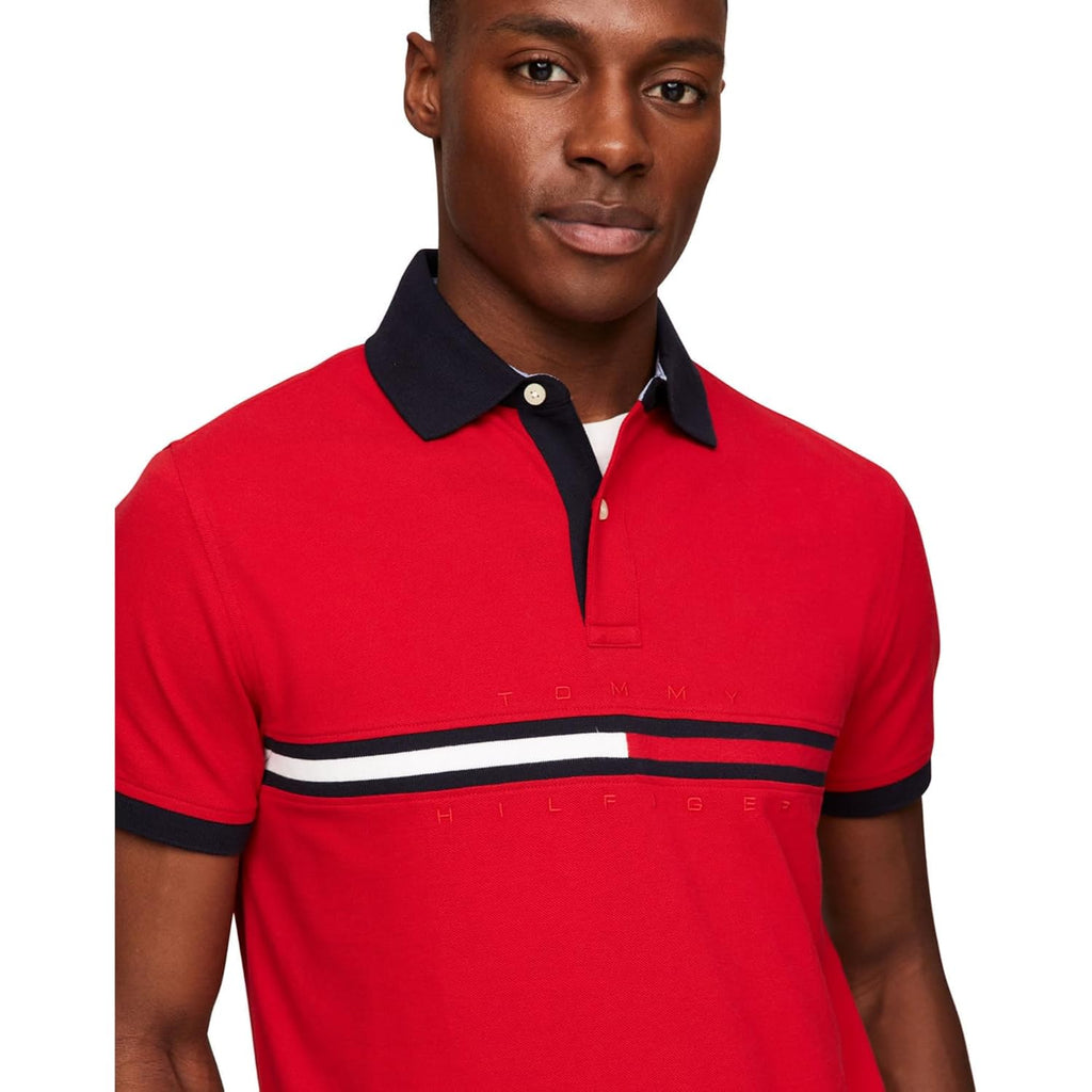 Tommy Hilfiger Men'S Short Sleeve Cotton Pique Flag Graphic Polo Shirt In Custom Fit