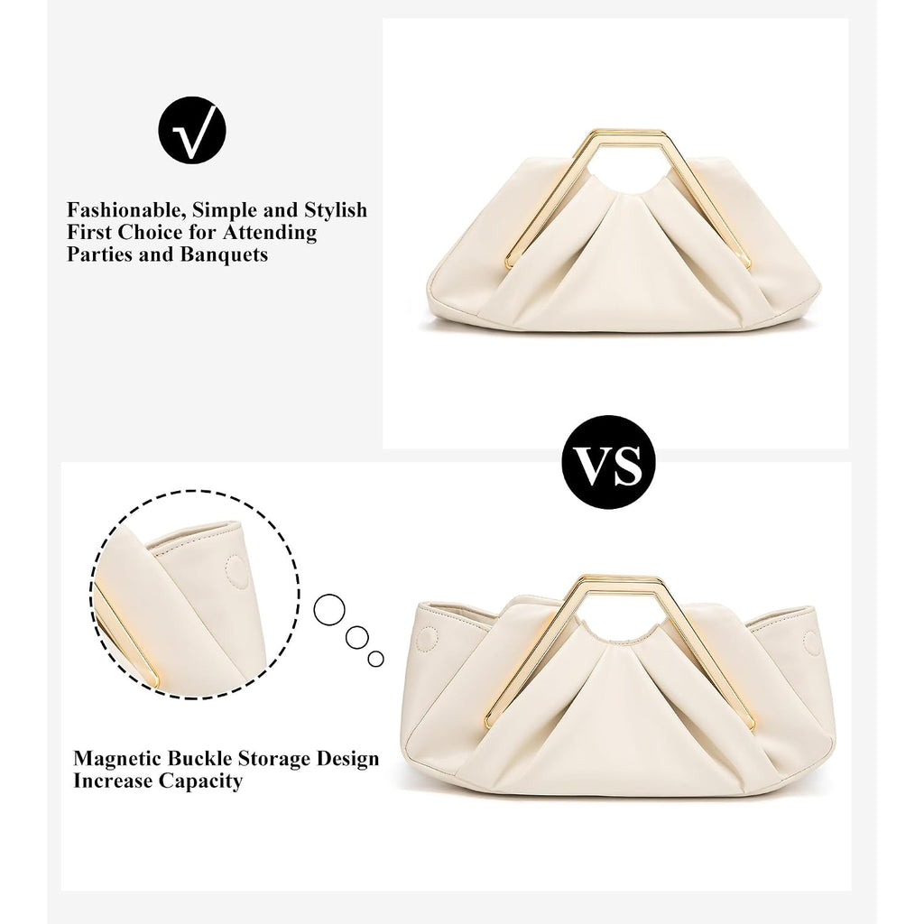 Elegant Ruched Clutch Purse, Soft Dumpling Evening Bag For Women | Scratch-Resistant Pu, Magnetic Snap And Roomy Interior Carry Phone, Keys And Lipstick For Wedding, Prom And Dinners