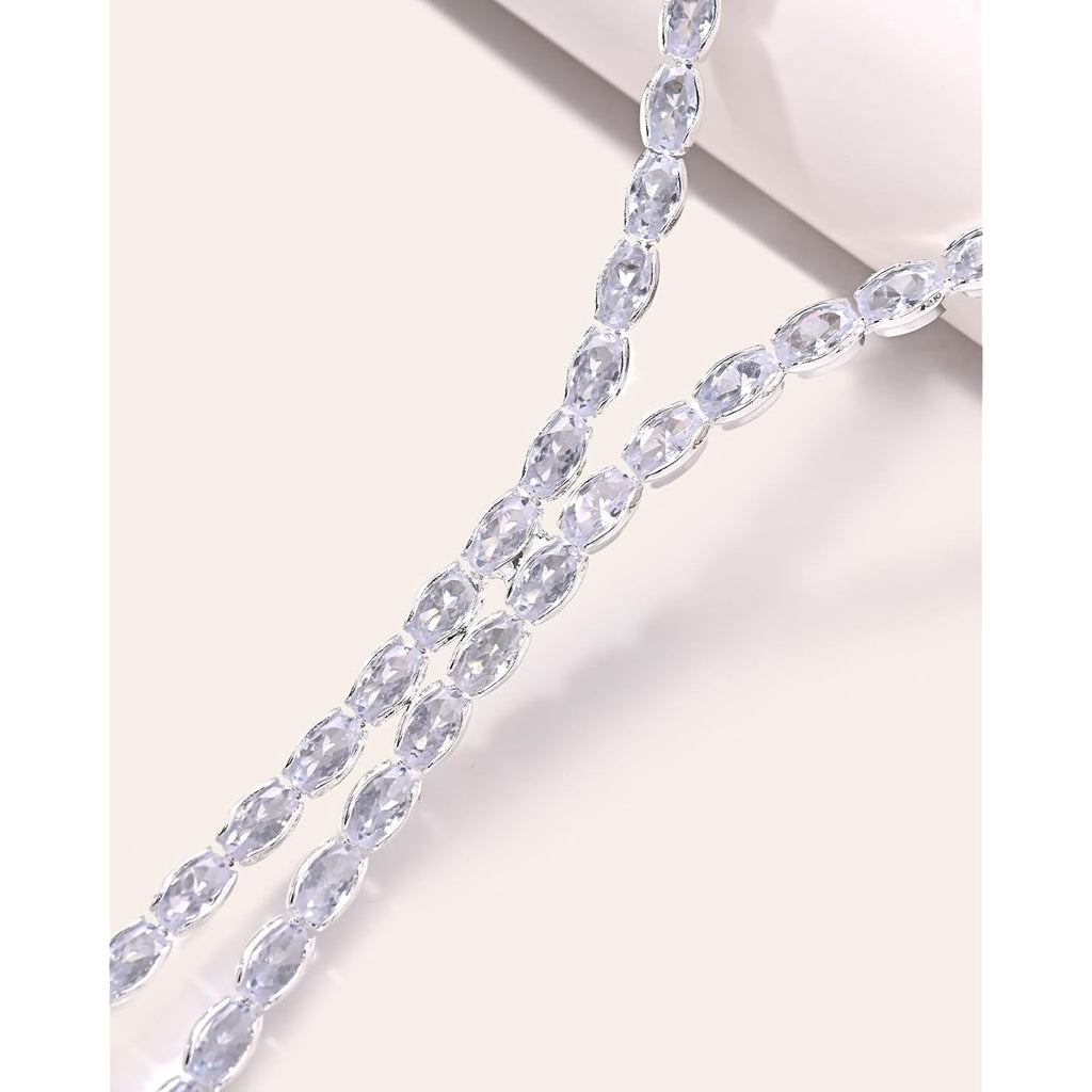 STONEFANS Long Tennis Necklaces for Women - Dainty Silver Lariat Necklace Rhinestone Y Shaped Drop Necklace Cute Choker Necklaces for Women Trendy Silver Prom Jewelry Gifts