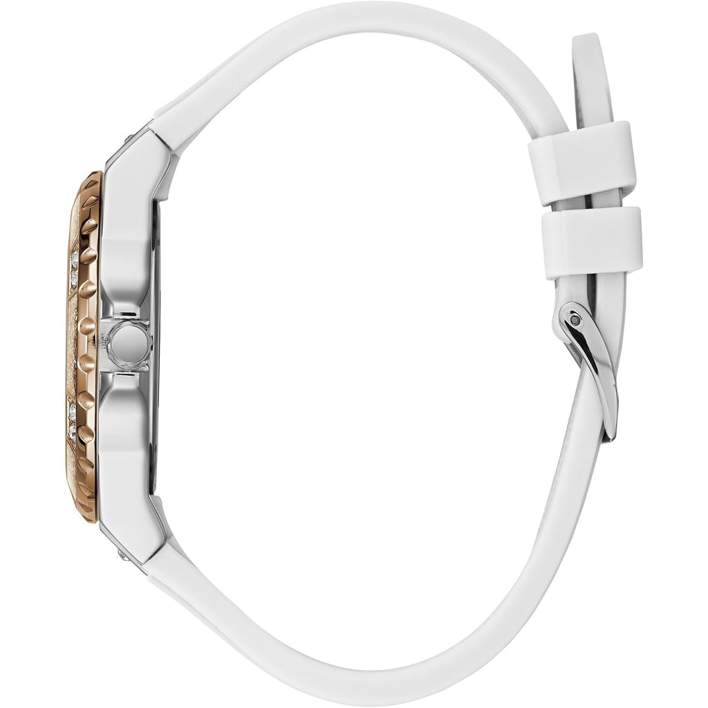 Guess Women'S Stainless Steel + Stain Resistant Silicone Watch