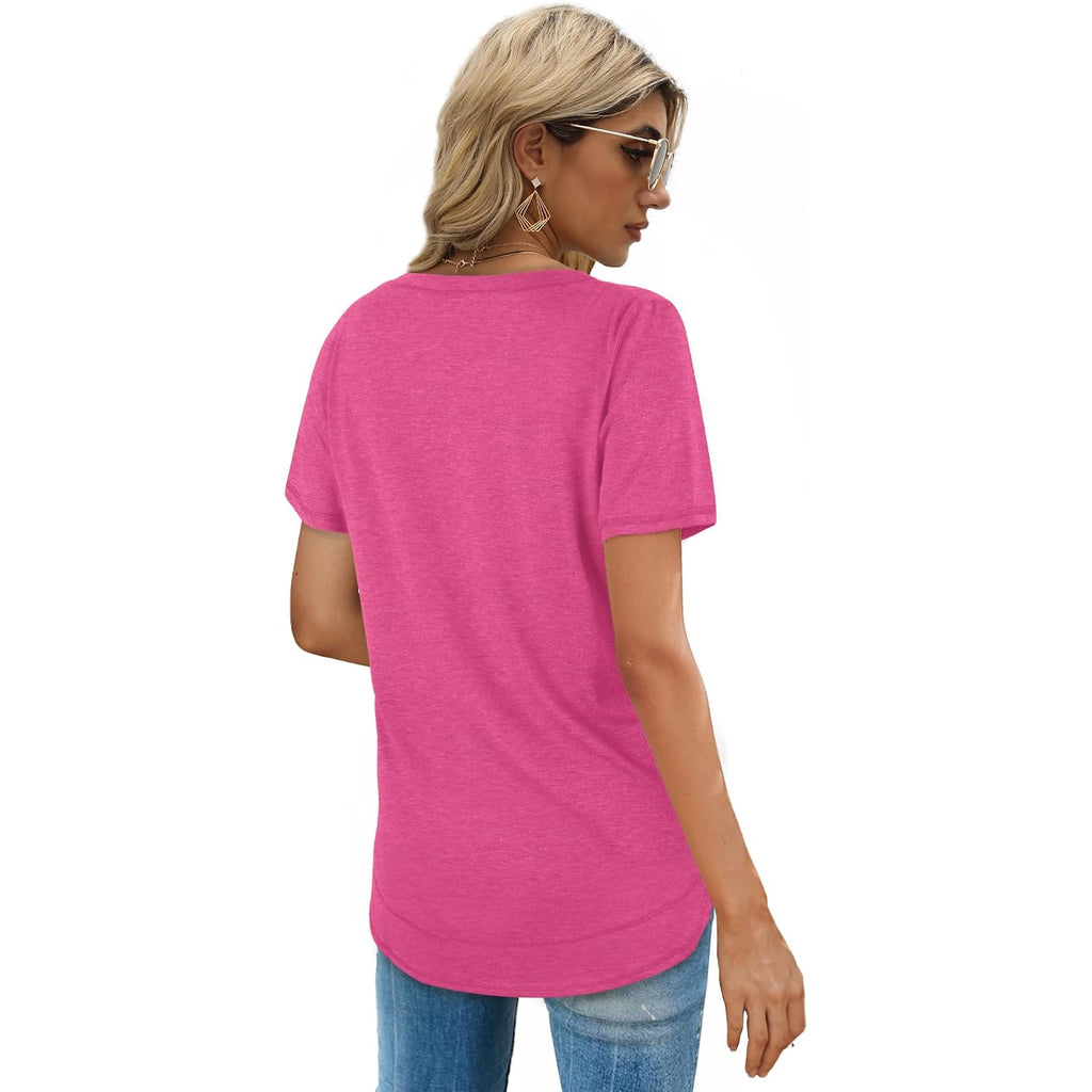 Dofaoo Womens Tops Short Sleeve Summer T-Shirts Curved Hem Casual Fashion Shirts Beach Vacation Clothes