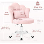 Petal Vanity Chair With Wheels, 3.15" Extra Thick Comfy Makeup Chair, Adjustable Modern Swivel Armless Desk Chair For Girls Women, Aesthetic Small Office Chair For Bedroom Dorm, Pink