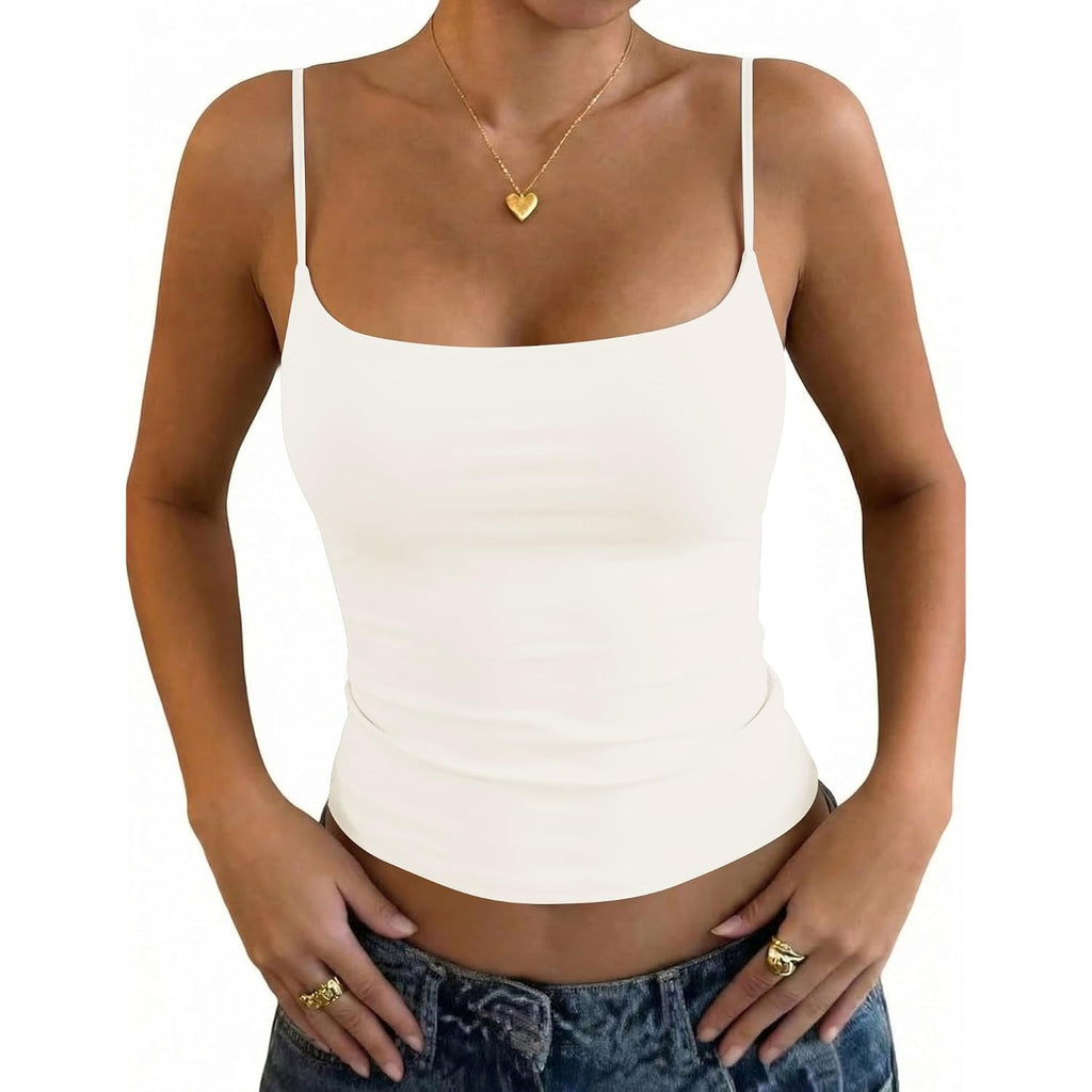 LOMON Womens Camisole Tops Padded Double Lined Cami Top Square Neck Spaghetti Strap Tank Slim Fit Basic Layering