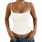 LOMON Womens Camisole Tops Padded Double Lined Cami Top Square Neck Spaghetti Strap Tank Slim Fit Basic Layering