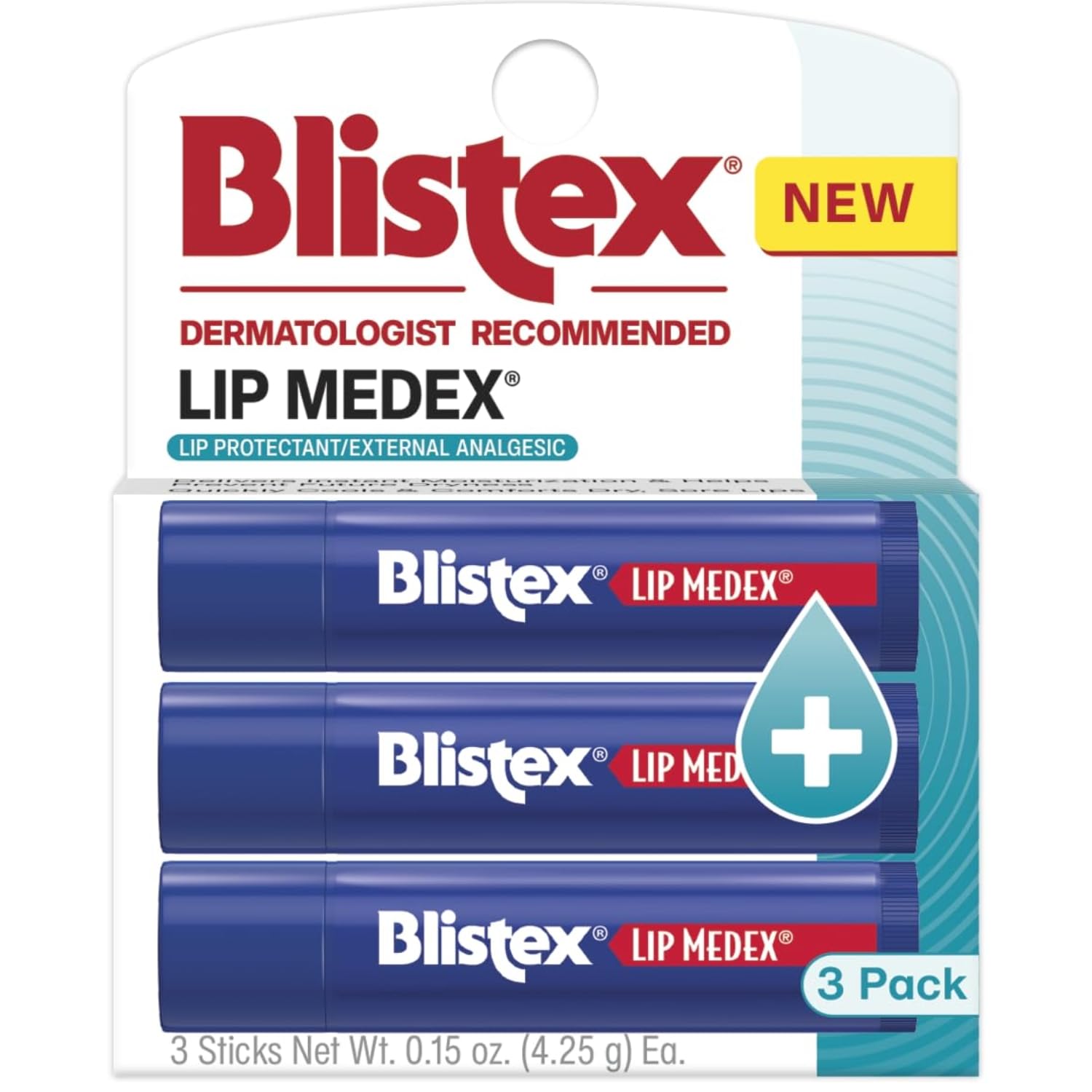 Blistex Lip Medex Stick, 0.15 Oz Each, Advanced Hydration, Medicated Relief With Cooling, Soothes And Protects, Restores Healthy Moisture Balance To Lips, 3 Count, 1 Pack