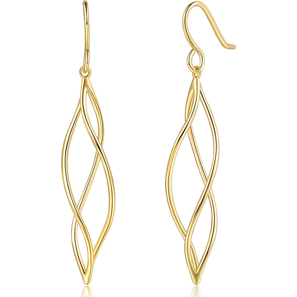 Gold Dangle Earrings 14K Gold Earrings for Women Dangling Earring Sleek Minimalist Twisted Lines Drop Earring for Women Trendy