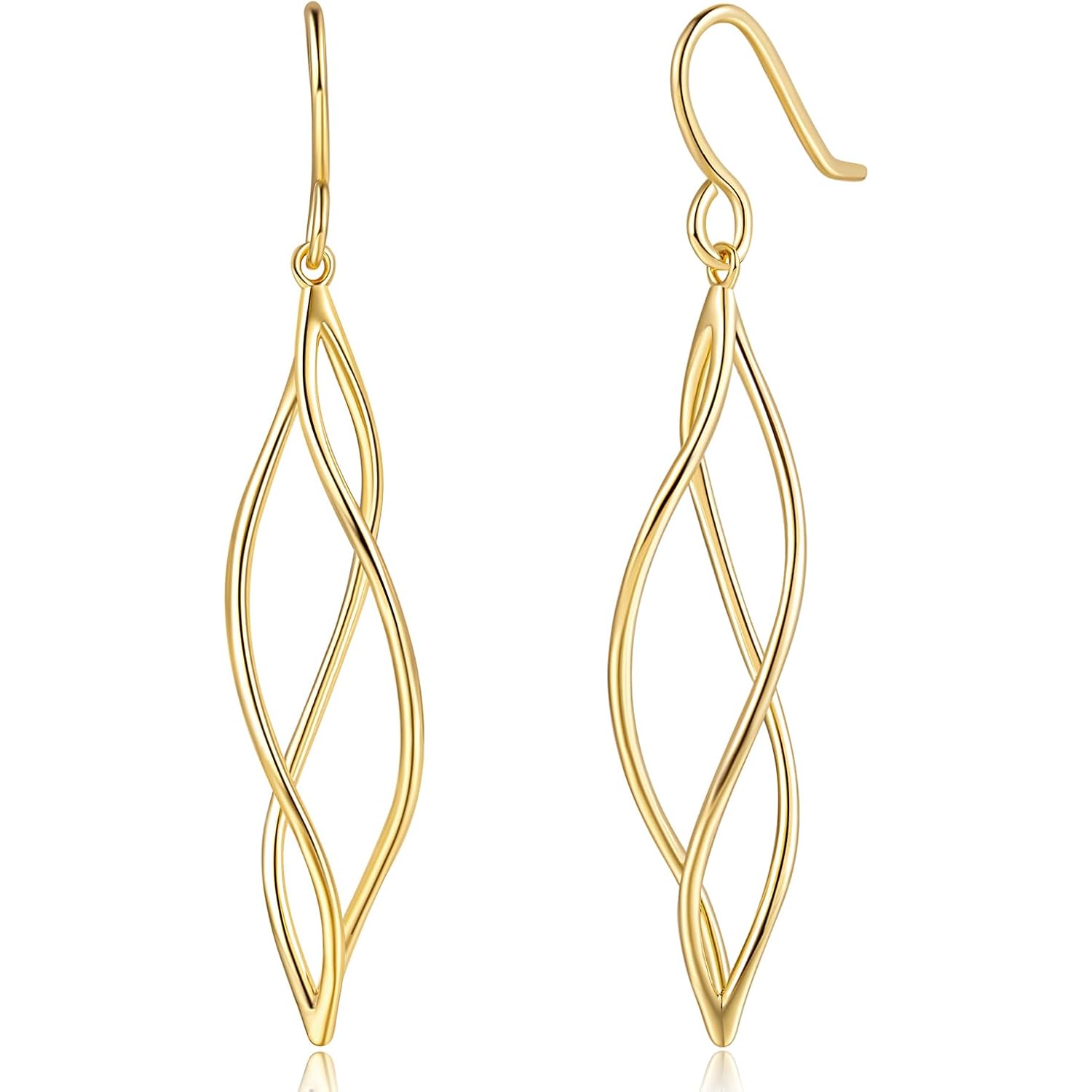 Gold Dangle Earrings 14K Gold Earrings for Women Dangling Earring Sleek Minimalist Twisted Lines Drop Earring for Women Trendy