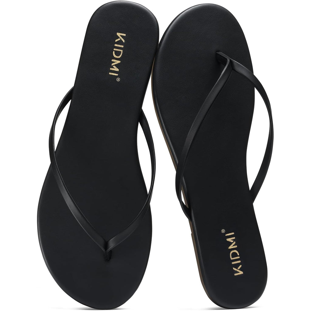 Kidmi Thong Flip Flops For Women - Memory Foam Summer Beach Sandals For Women - Vegan Leather Flat Sandals