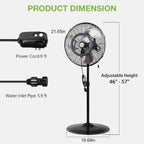 Hykolity 20" Outdoor Pedestal Oscillating Misting Fan, High-Velocity Patio Misting Fan With 3-Speed For Outside, Waterproof Tilting Fan With Mists For Outdoor Cooling