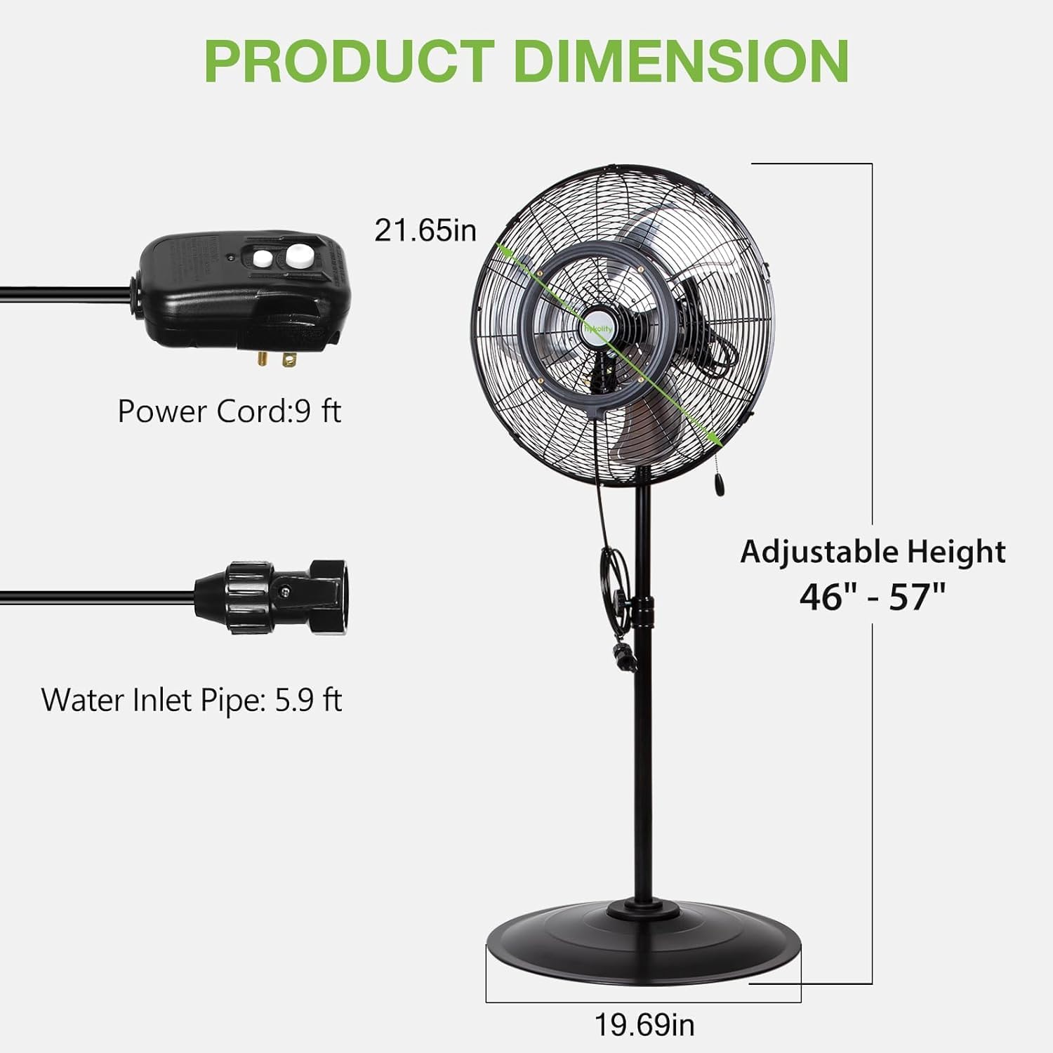 Hykolity 20" Outdoor Pedestal Oscillating Misting Fan, High-Velocity Patio Misting Fan With 3-Speed For Outside, Waterproof Tilting Fan With Mists For Outdoor Cooling
