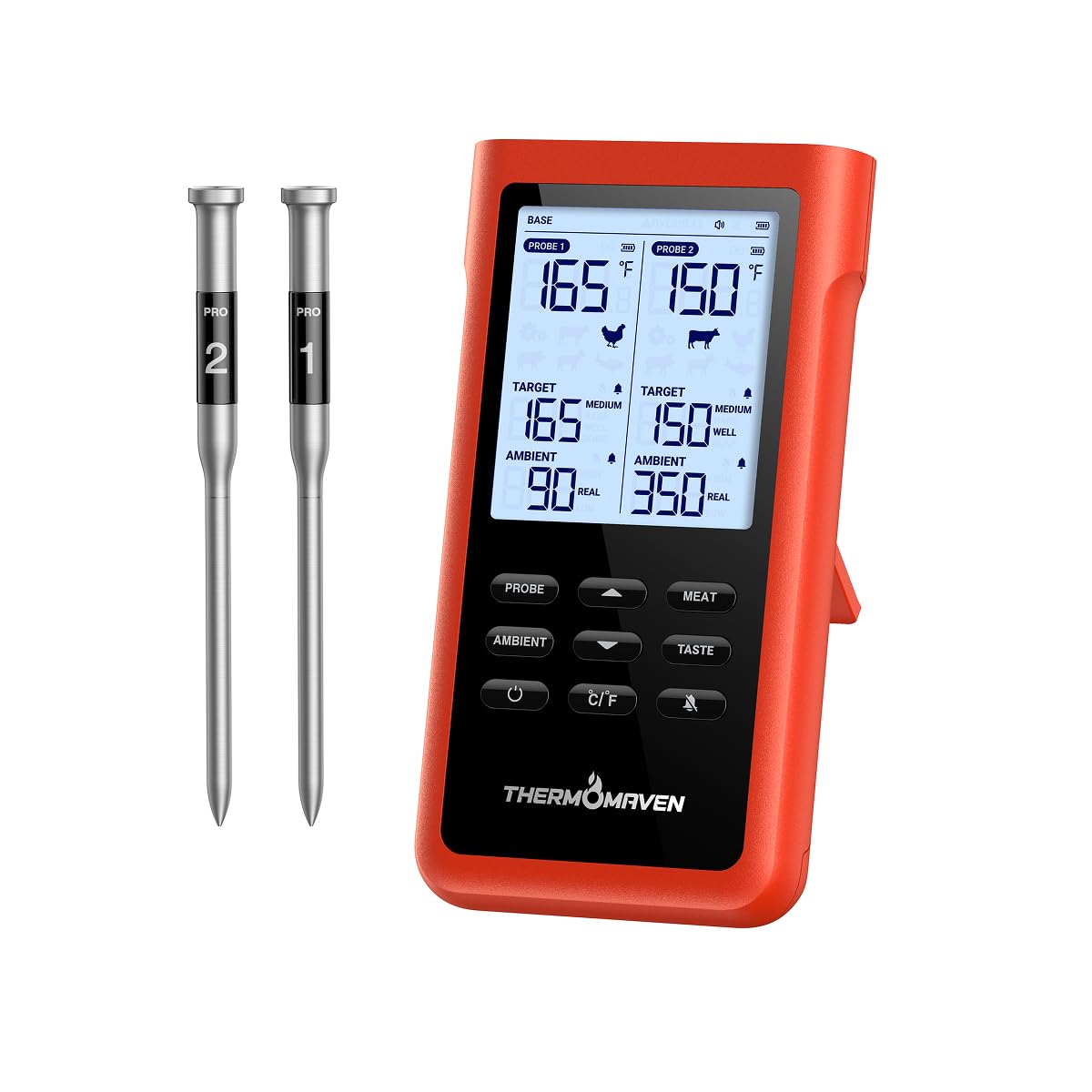 Thermomaven 3000Ft Wireless Meat Thermometer, No App Needed, 2 Probes | Sub-1G Long Range, Digital Smart Base, 6 Sensor Nist Accuracy, Ipx8, Bbq Smoker Grill Oven Brisket Steak Turkey Pork Roast