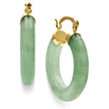 Belacqua Natural Green Jade Hoop Earrings in 10K Yellow Gold, Hinge and Notched Post, 1'' Diameter, Classic Jewelry for Women, Gift Box Included