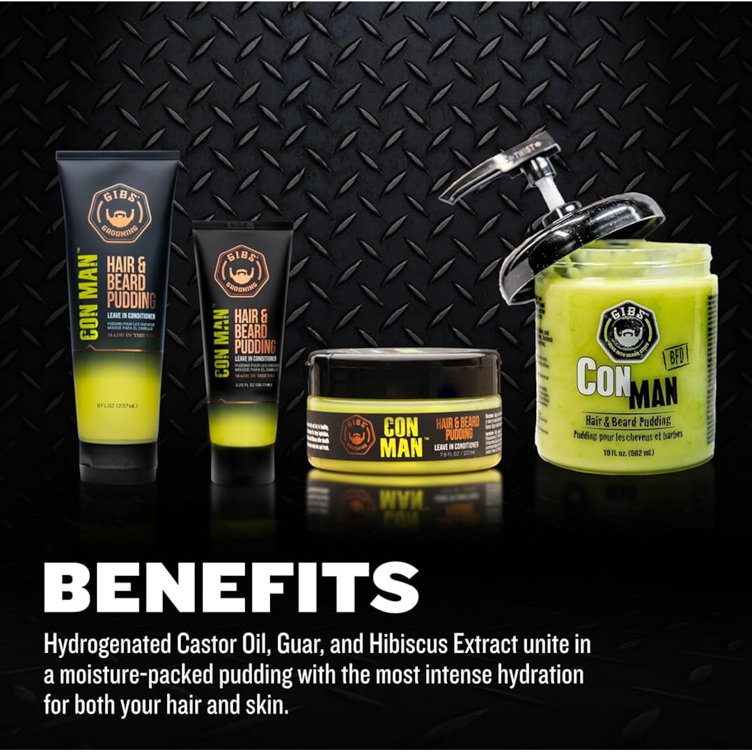 GIBS Con Man Hair & Beard Pudding - Leave In Conditioner - Curl Definer - Moisturizer