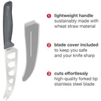 Zyliss Cheese Knife – Stainless Steel Blade with Non-Stick Holes & Forked Tip for Serving – Cuts Soft, Semi-Soft & Firm Cheeses – Wheat Straw Handle, Dishwasher Safe, 5-Year Guarantee – 5"