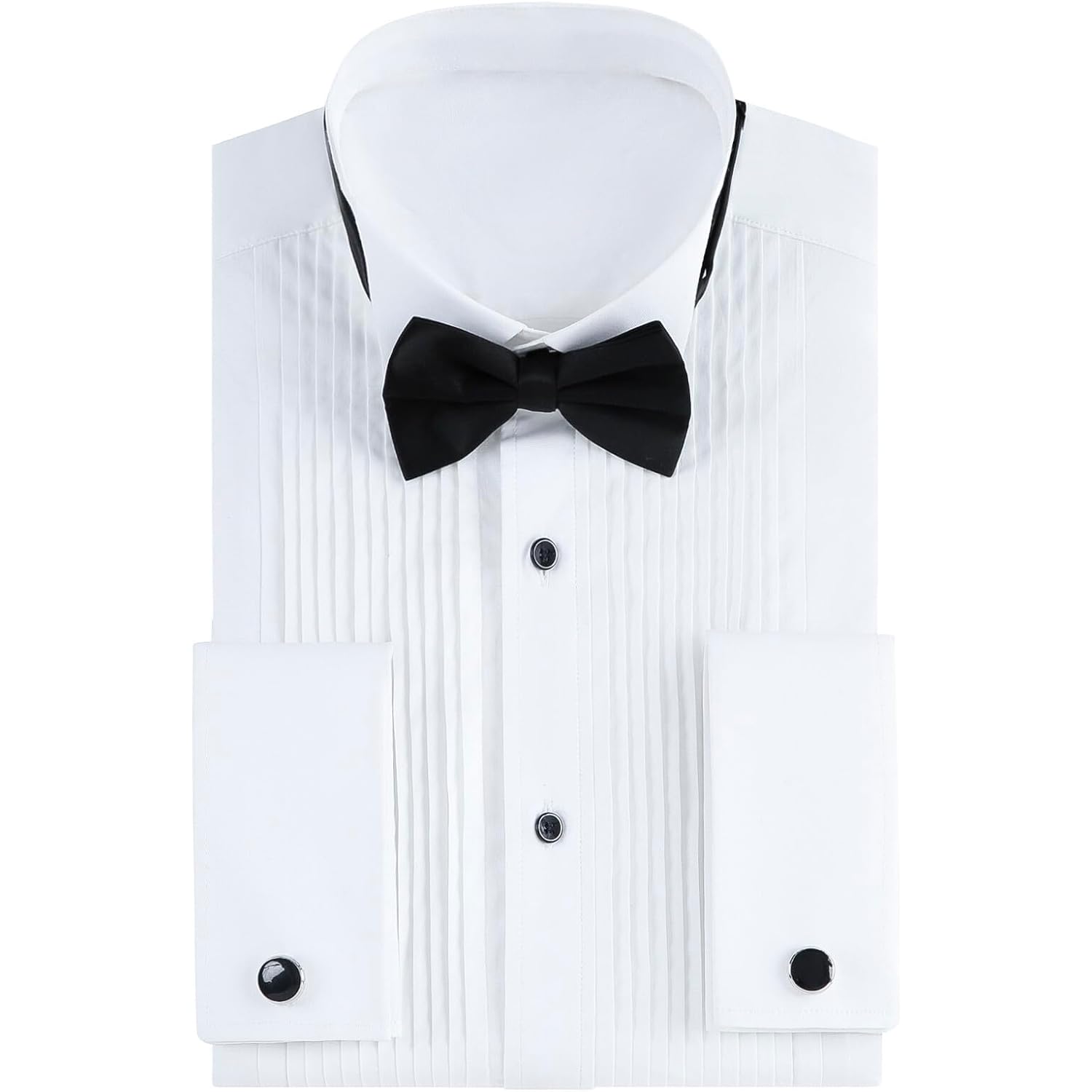 Gollnwe Tuxedo Shirts For Men Wing Collar French Cuff With Cufflinks And Bow Tie