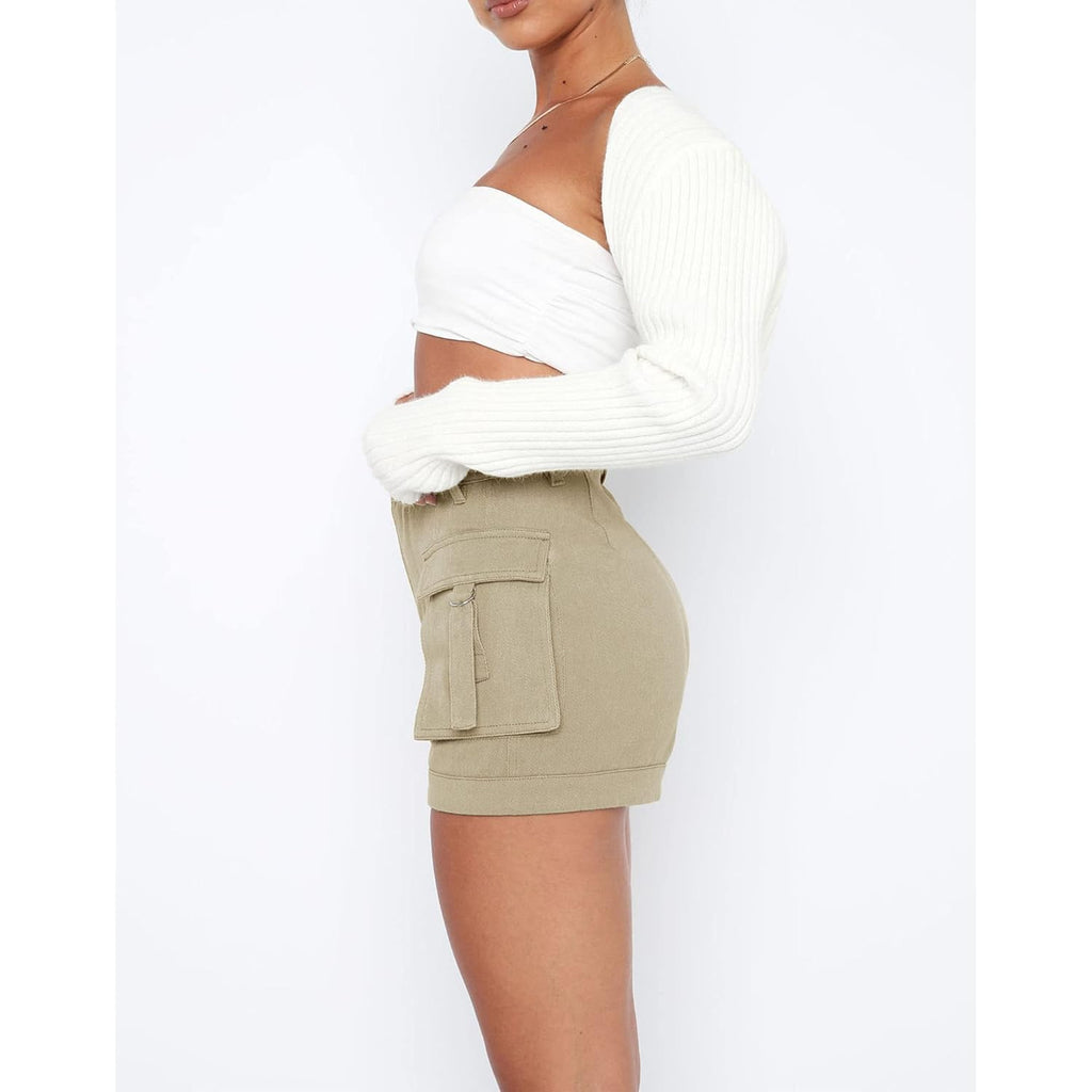 Womens Casual High Waist Cargo Shorts with Pockets Summer Short Hot Pants