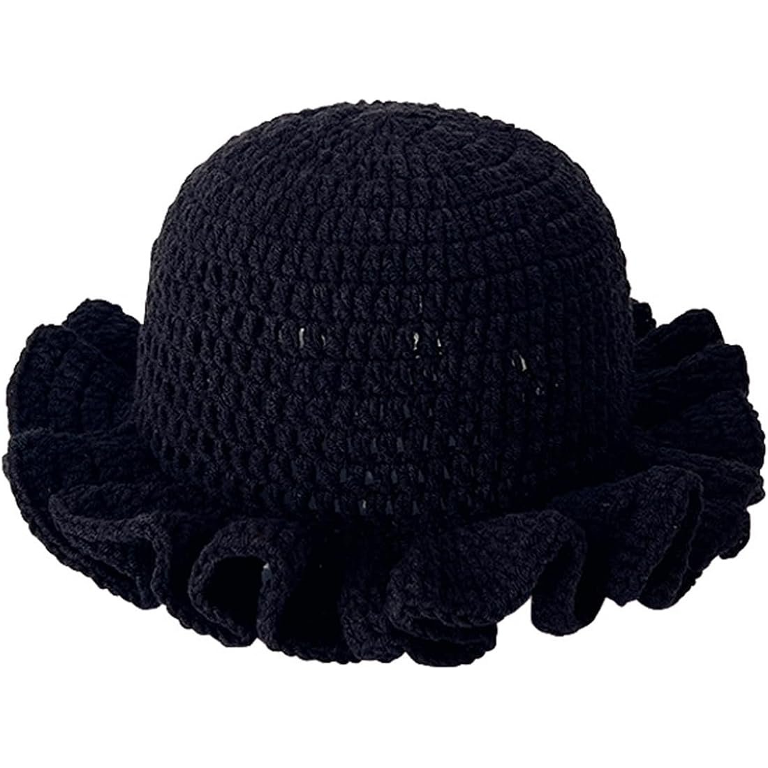 Crochet Bucket Hat for Womens Knitted Hat Trendy Fisherman Hat Foldable Handmade Bucket Cap for Travel Daily Wear A-pure Black