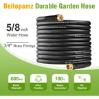 Garden Hose 50 Ft X 5/8 In Heavy Duty Water Hose, Flexible And Durable, Lightweight Rubber Hybrid Hose, Leak-Free Connections, Male To Female 3/4'' Brass Fittings For Patio, Lawn, Black
