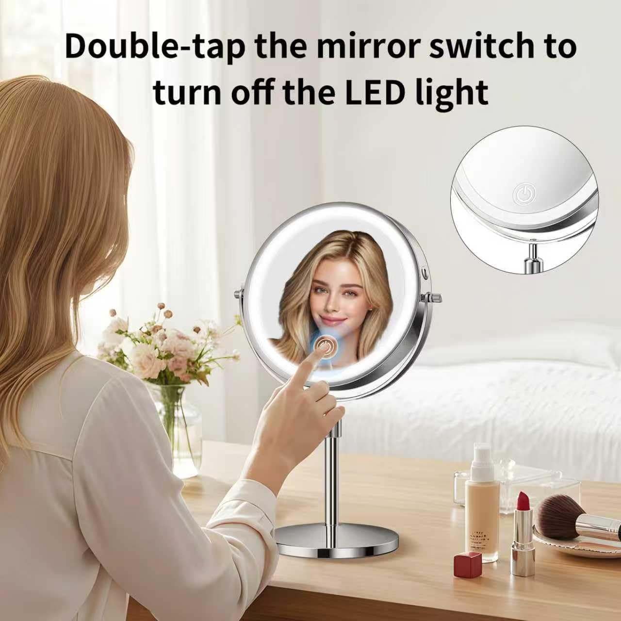 Makeup Mirror, 1X/30X Double Sided Magnifying Mirror With 3 Colors, 3200 Mah Rechargeable Vanity Mirror With 360° Rotation, Brightness Adjustable Light Up Mirror, Women Gift (Gray)