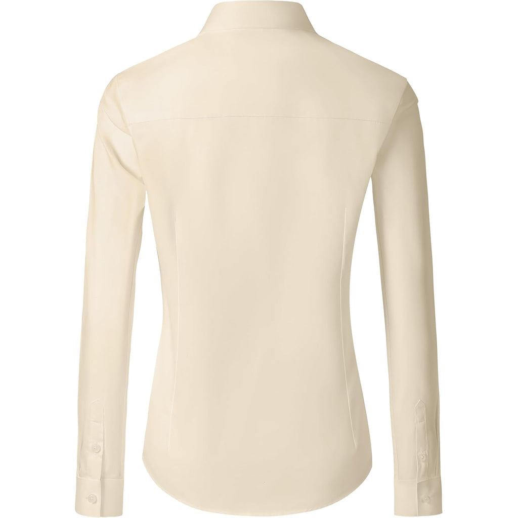 Womens Cotton Button Down Shirts for Women Fitted Long Sleeve Formal Dress Shirt Work Blouses Tops