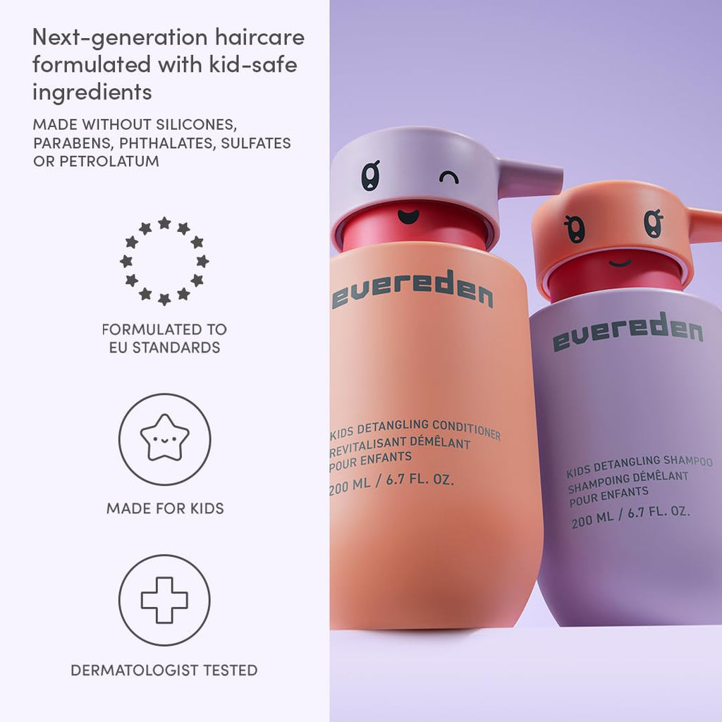 Evereden Kids Detangling Shampoo & Conditioner Set, Ages 3+ | Dermatologist-Tested, Gentle, No Silicones | With Plant Protein Peptides & Argan Oil | Vegan Children'S Haircare, Sulfate & Paraben-Free