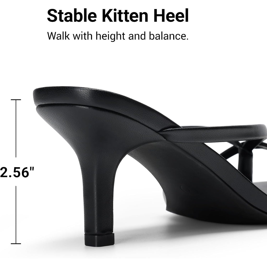 Dream Pairs Kitten Heels For Women Flip Flops Slip On Low Heels Open Square Toe Thong Heeled Strappy Sandals Slides Comfortable Dress Shoes