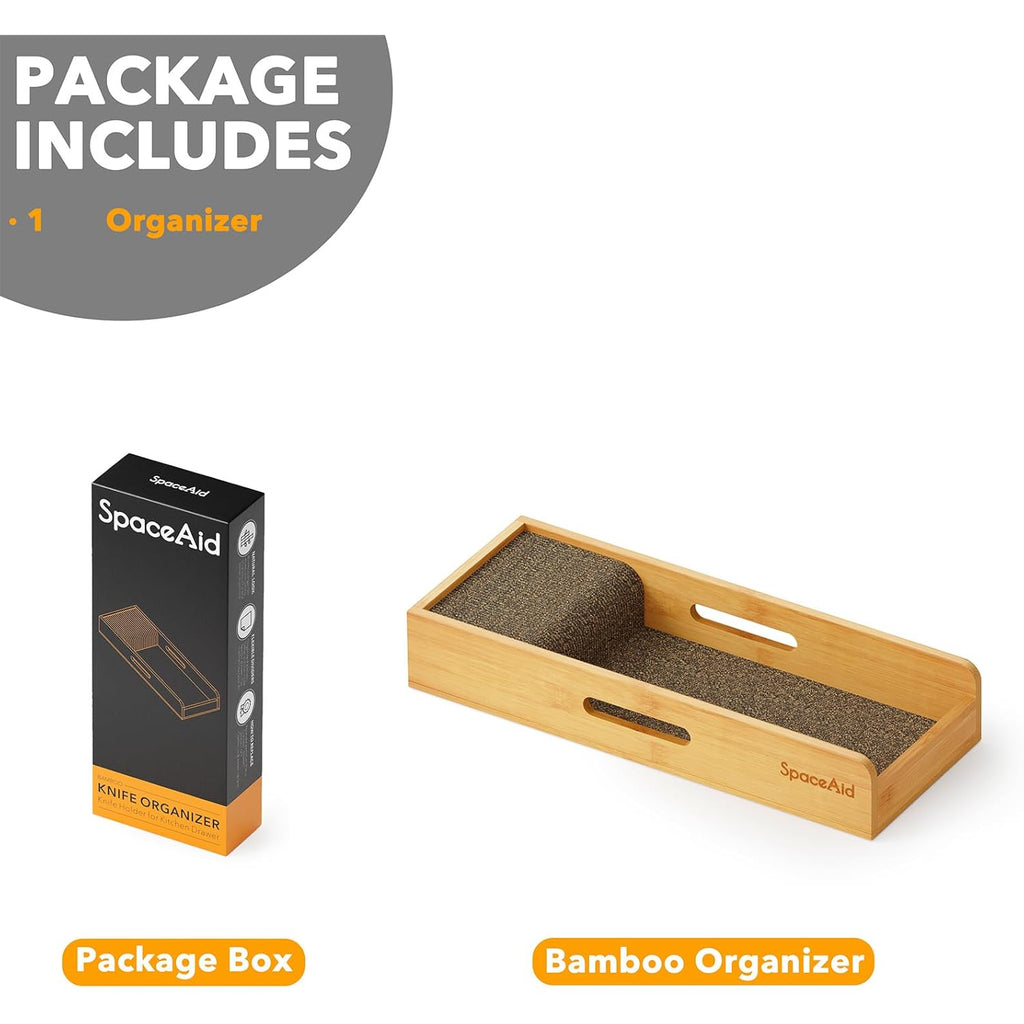 SpaceAid Knife Drawer Organizer Bamboo Insert Dock, Kitchen Steak Knives Holder Organizers Block for Drawer in Storage Organization (Small)