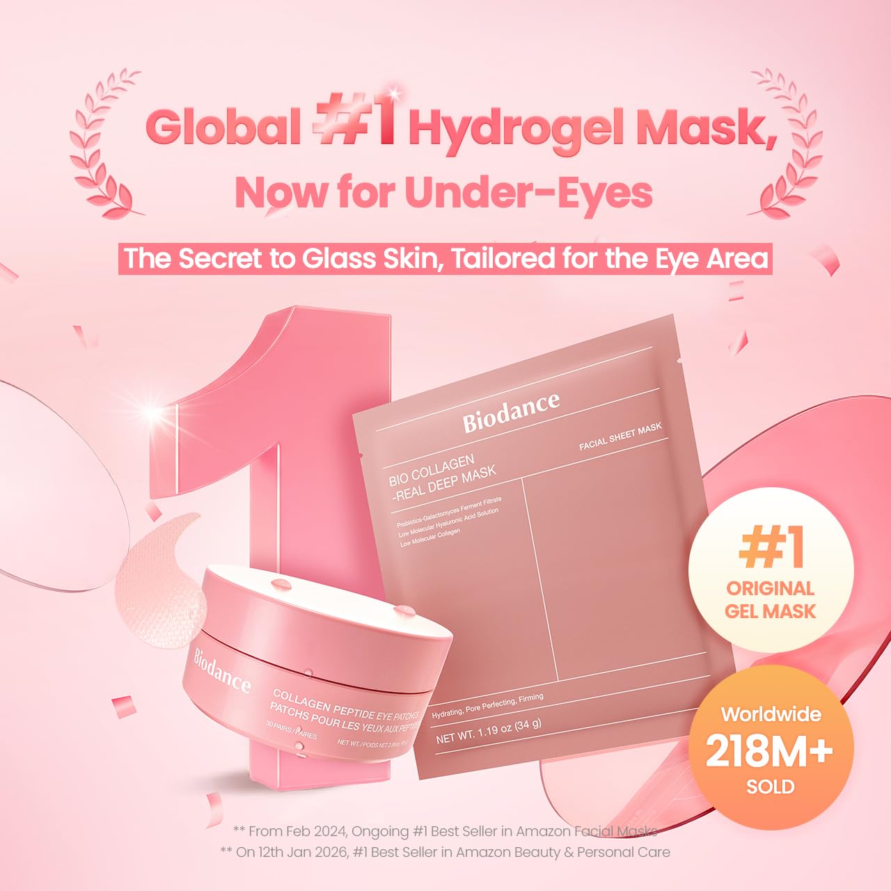 Biodance Collagen Peptide Eye Patches, Anti Wrinkle & Smile Line Patches For Face, Under Eye Mask For Fine Lines & Eye Bags, Travel Essentials & Self Care Gifts For Women, Korean Skin Care (60 Count)