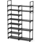 ROJASOP Shoe Rack Organizer, 8-Tier Metal Shoe Rack for Closet Entryway Garage, 26-32 Pairs Tall Shoe Boot Storage Shelf with 15 Hooks, Stackable Large Shoe Stand