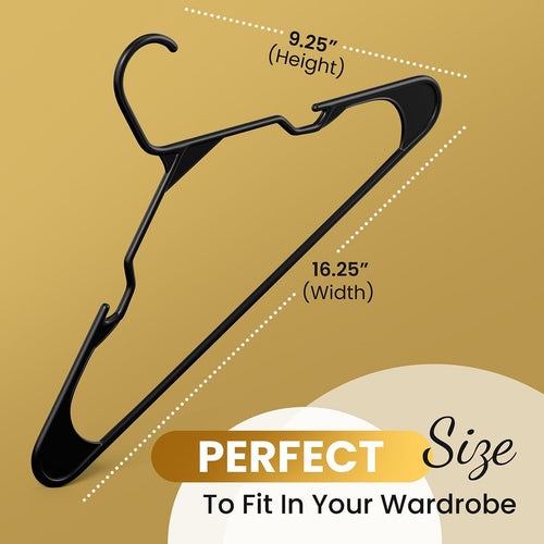 100 Pack Adult Plastic Hanger For Shirt Pants Coats Dresses Skirts Suits Jackets - Standard Thick Coat Hanger - Sturdy & Durable Design With Shoulder Grooves Hook - Black