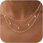 Layered Necklaces for Women, Dainty Gold Necklace Stack 14k Gold Plated Layering CZ Chain Choker Necklaces for Women Trendy Simple Non Tarnish Gold Necklaces Set Fashion Bridal Prom Jewelry