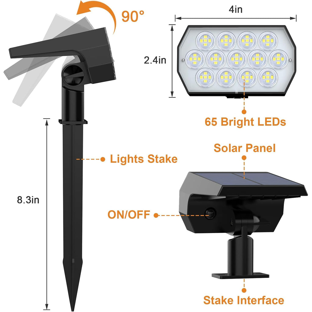 Solar Spot Lights Outdoor, [6 Pack/65 Led/3 Modes] Solar Landscape Spotlights, Solar Powered Christmas Halloween Lights, Ip68 Waterproof Wall Lights For Walkway Yard Garden Driveway(Cool White)