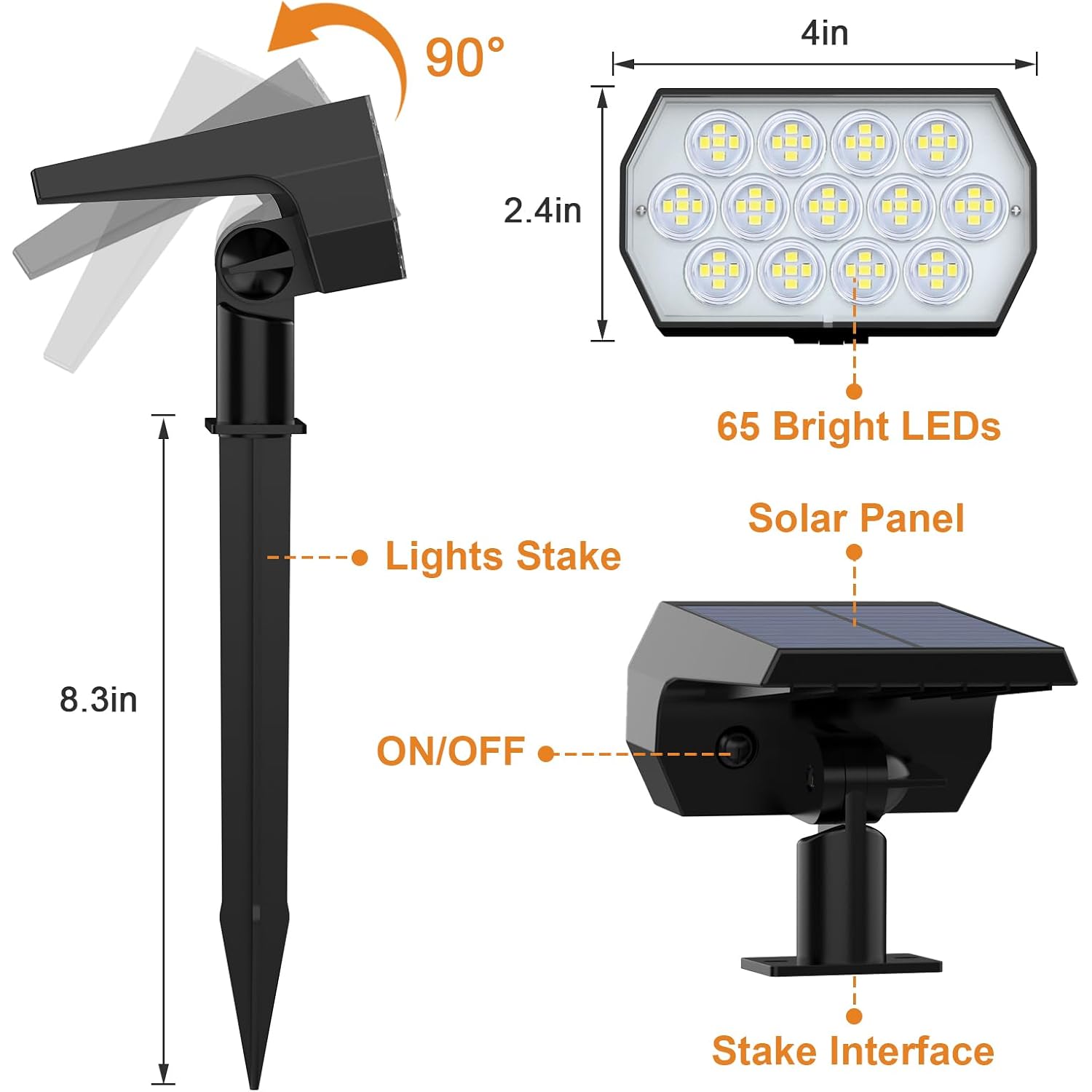 Solar Spot Lights Outdoor, [6 Pack/65 Led/3 Modes] Solar Landscape Spotlights, Solar Powered Christmas Halloween Lights, Ip68 Waterproof Wall Lights For Walkway Yard Garden Driveway(Cool White)