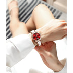 Olevs Automatic Watch For Women Luxury Diamond Rose Gold Ladies Self Winding Mechanical Ceramic Wrist Watch Love Heart Date