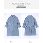 Sidefeel Womens Smocked 3 4 Sleeve Button Down Denim Jeans Dresses