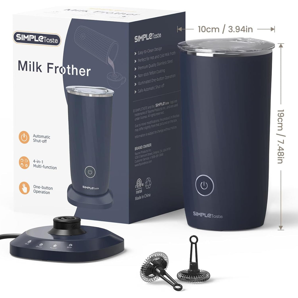 Simpletaste Milk Frother, 4-In-1 Electric Milk Frother And Steamer, Automatic Warm And Cold Foam Maker And Milk Warmer For Latte, Cappuccinos, Dark Blue