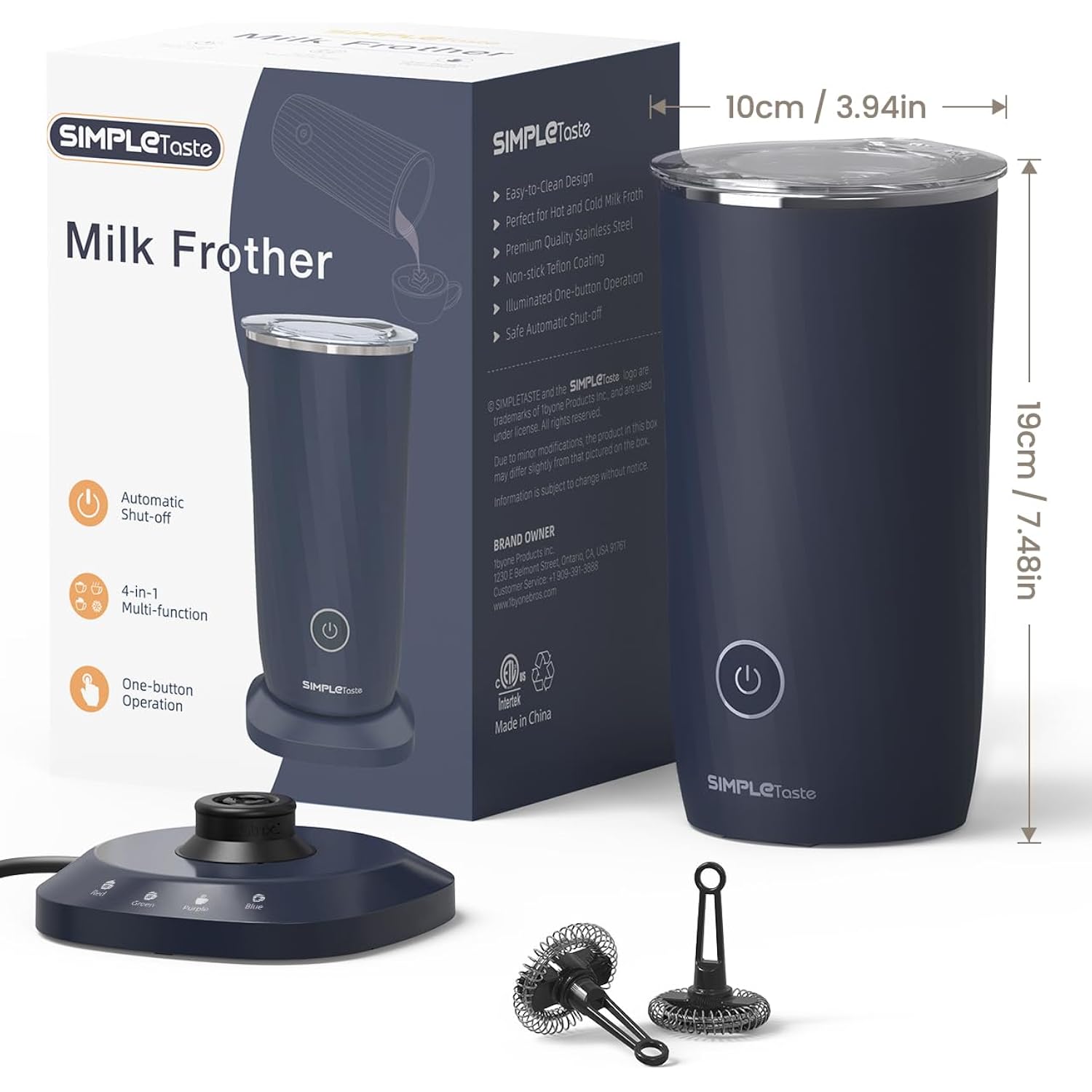 Simpletaste Milk Frother, 4-In-1 Electric Milk Frother And Steamer, Automatic Warm And Cold Foam Maker And Milk Warmer For Latte, Cappuccinos, Dark Blue