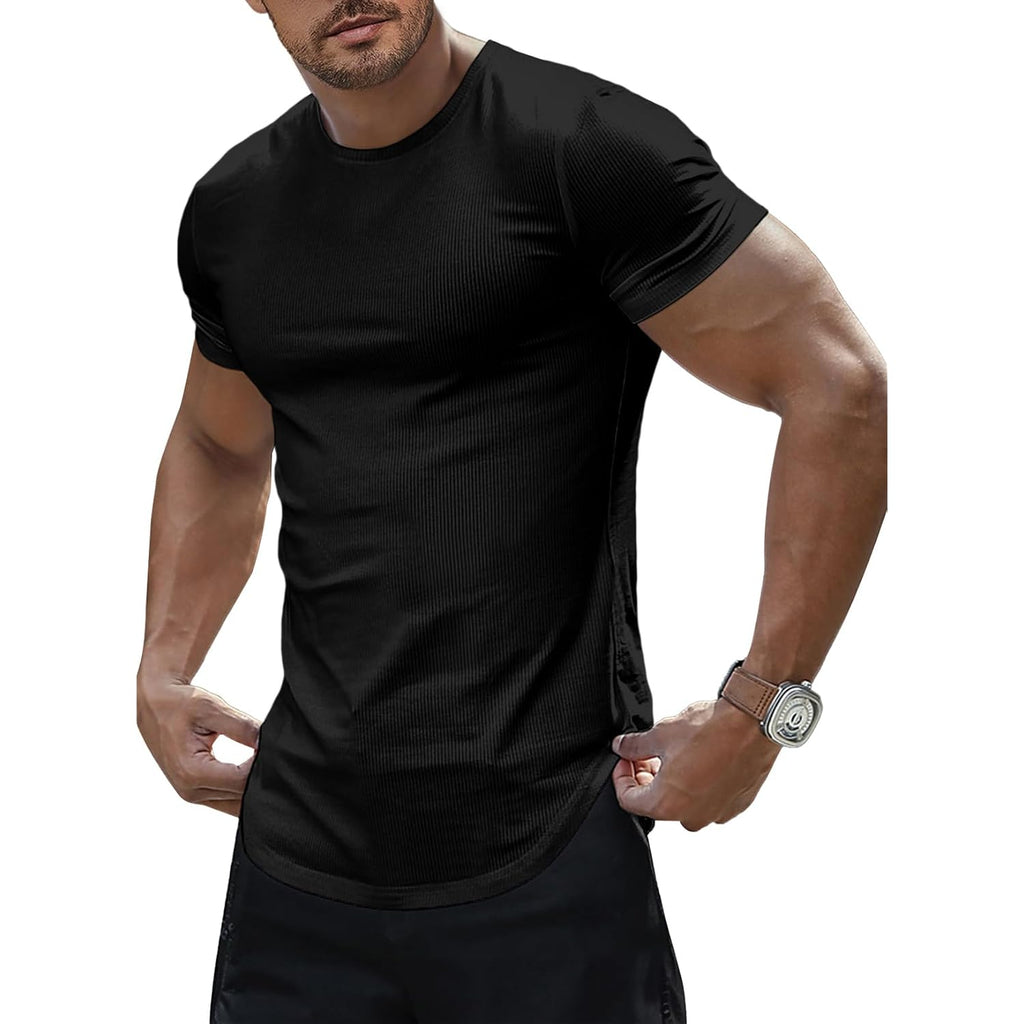Jmierr Mens Short Sleeve T Shirt Summer Muscle Slim Fitted Crewneck Longline Tees Shirts For Gym Workout