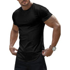 Jmierr Mens Short Sleeve T Shirt Summer Muscle Slim Fitted Crewneck Longline Tees Shirts For Gym Workout