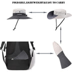 Womens Summer Sun Hat Beach Hat Wide Brim Outdoor UV Protection Hat Foldable Cool Mesh Ponytail Bucket Hat