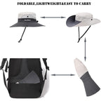 Womens Summer Sun Hat Beach Hat Wide Brim Outdoor UV Protection Hat Foldable Cool Mesh Ponytail Bucket Hat Grey+beige