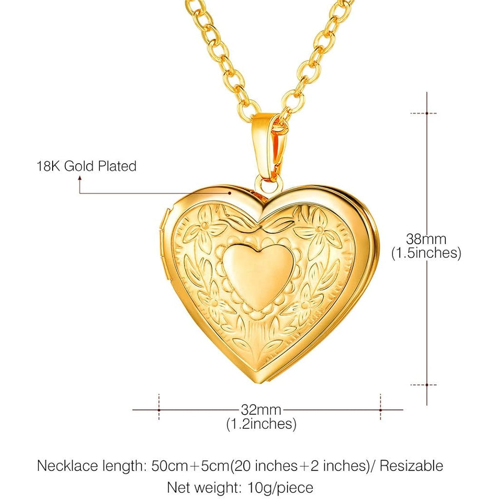 U7 Women Locket Necklace Platinum 14K Gold Photo Lockets that Hold Picture,Chain 20 Inch Personalized Gift Custom Love Heart Image Necklaces