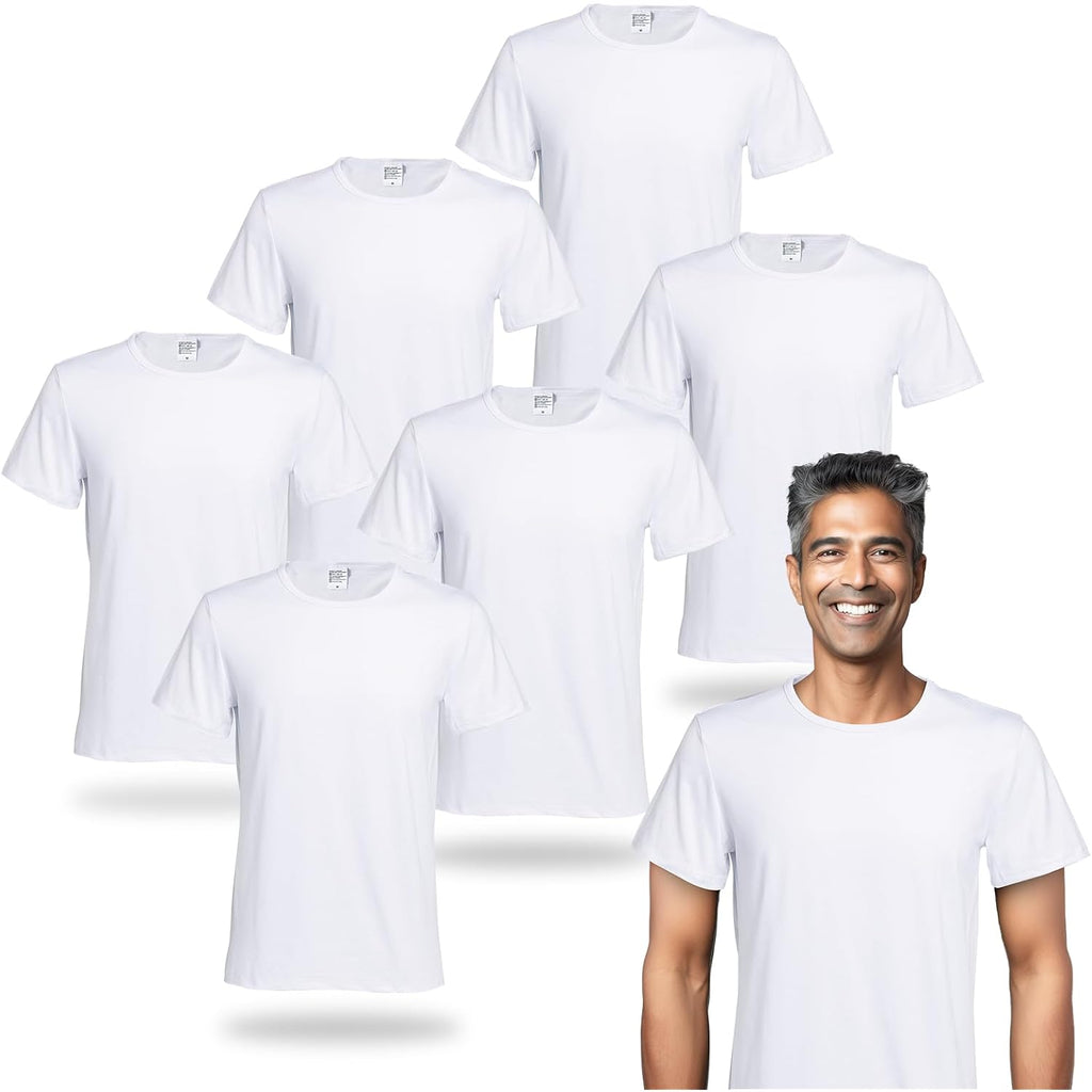 Polyester Adult T-Shirts For Sublimation, 6 Pack, White, Crew Neck, Short Sleeve