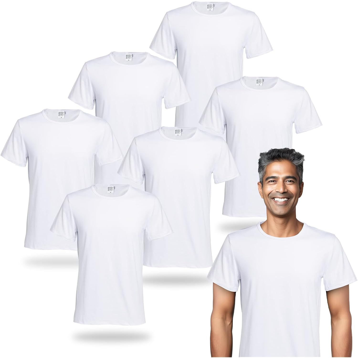 Polyester Adult T-Shirts For Sublimation, 6 Pack, White, Crew Neck, Short Sleeve