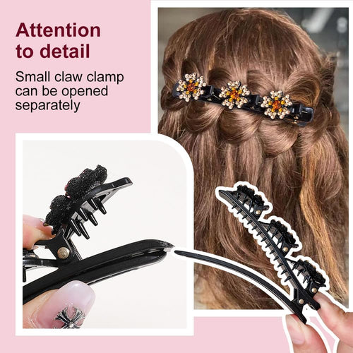 3 Pcs Sparkling Crystal Stone Braided Hair Clips, 2025 New Satin Fabric Hair Bands Rhinestone Four-Leaf Clover Hair Clip For Styling, Duck Bill Clips For Women Girls, Color F
